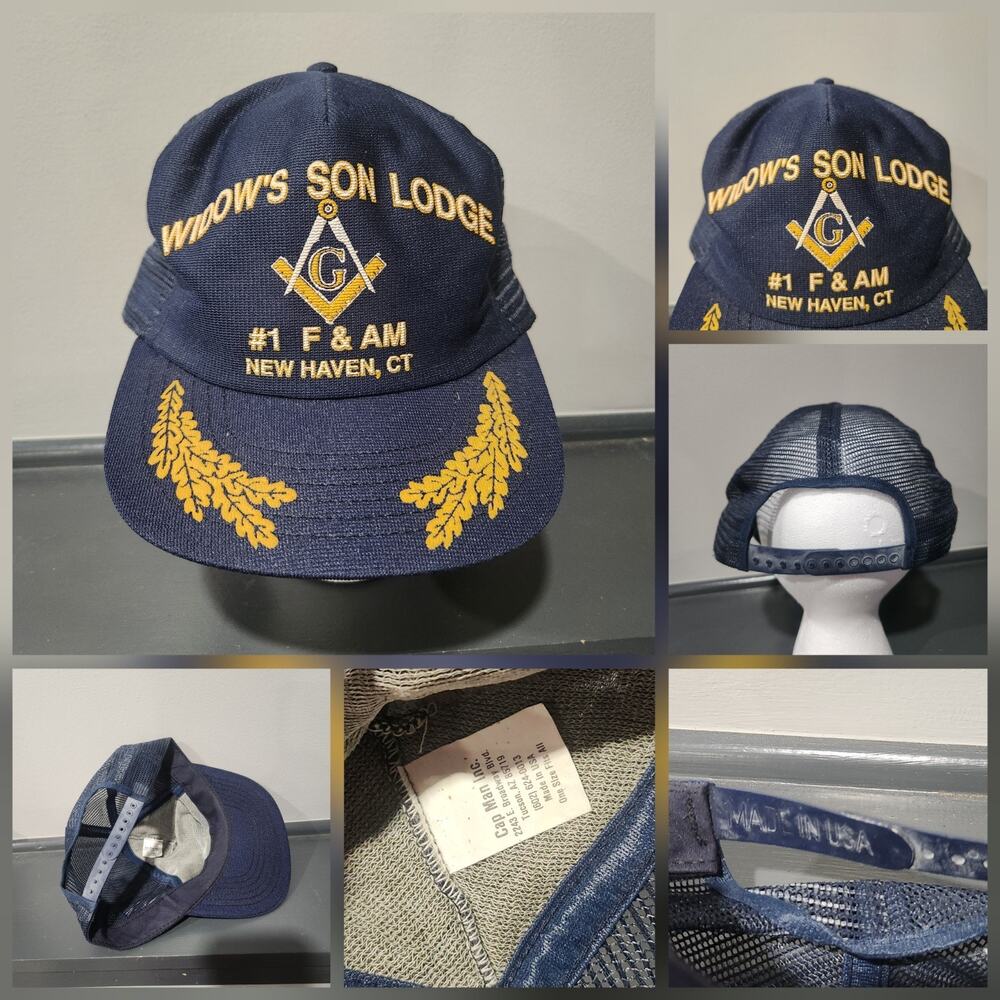 VTG Widow's Son Lodge Masonic Freemason New Haven Trucker Mesh Snapback Hat‎ Cap